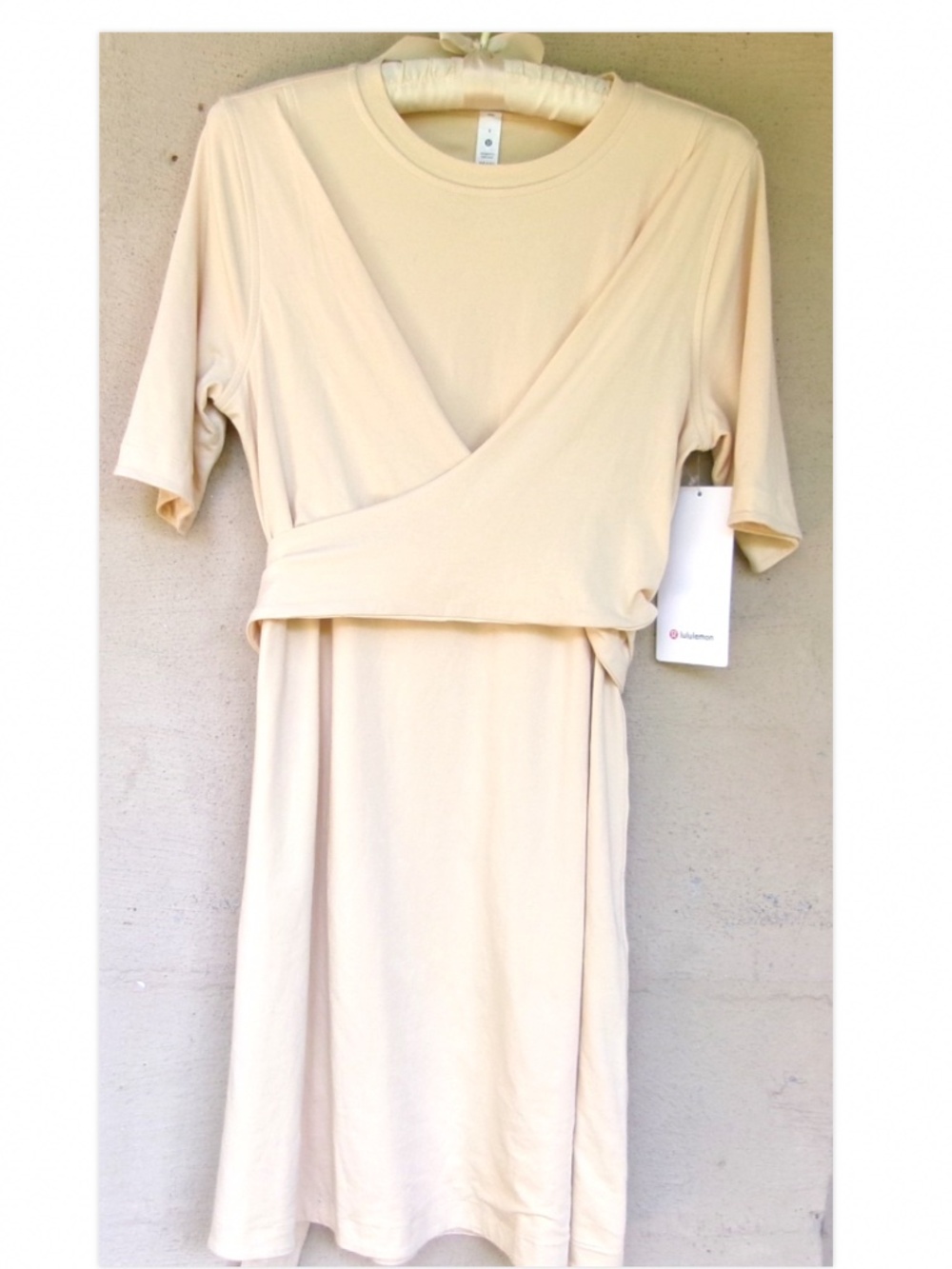 Lululemon Creamy Yellow Pima Cotton Wrap-Front T-Shirt Dress NWT Size 6